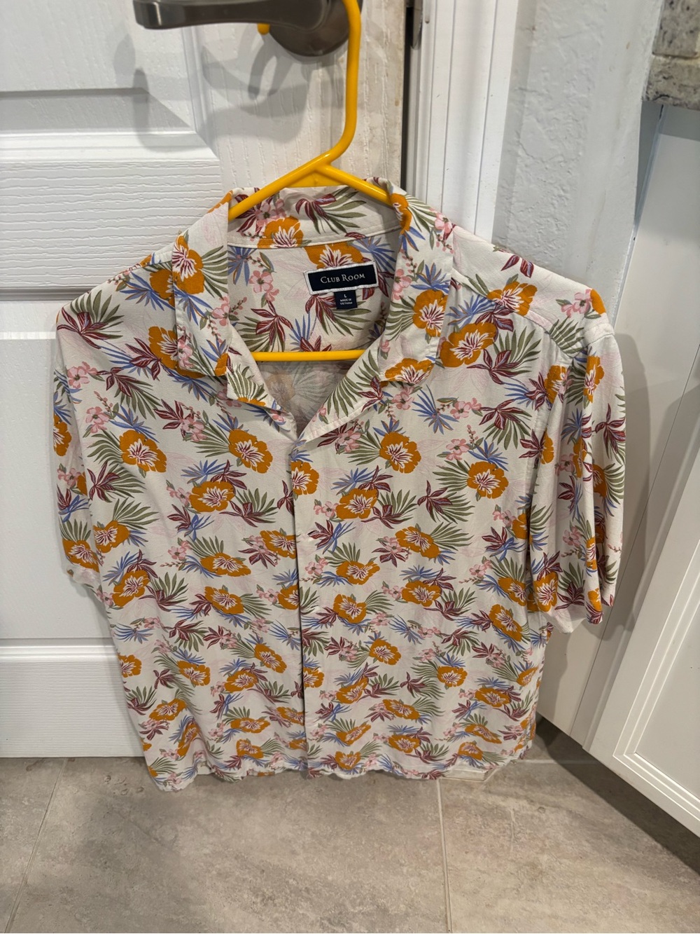 Club Room Cream Short-Sleeve Floral Button-Down Shirt